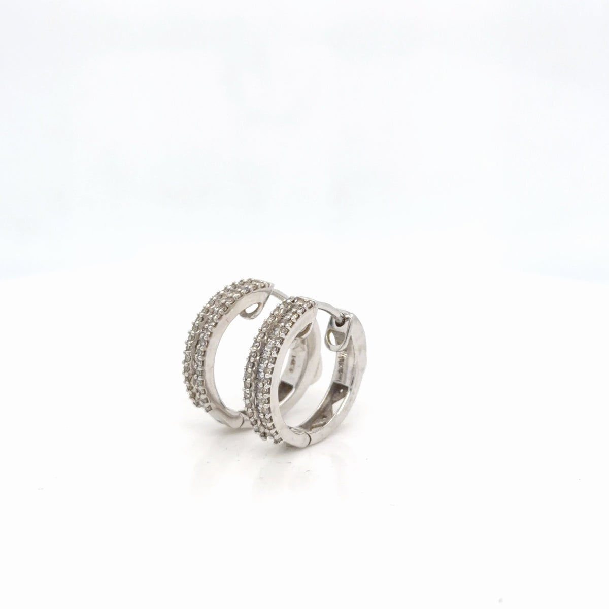 14K White Gold Natural Diamond Huggie Hoop Earrings 0.50 CTW I/I1 (view 2)