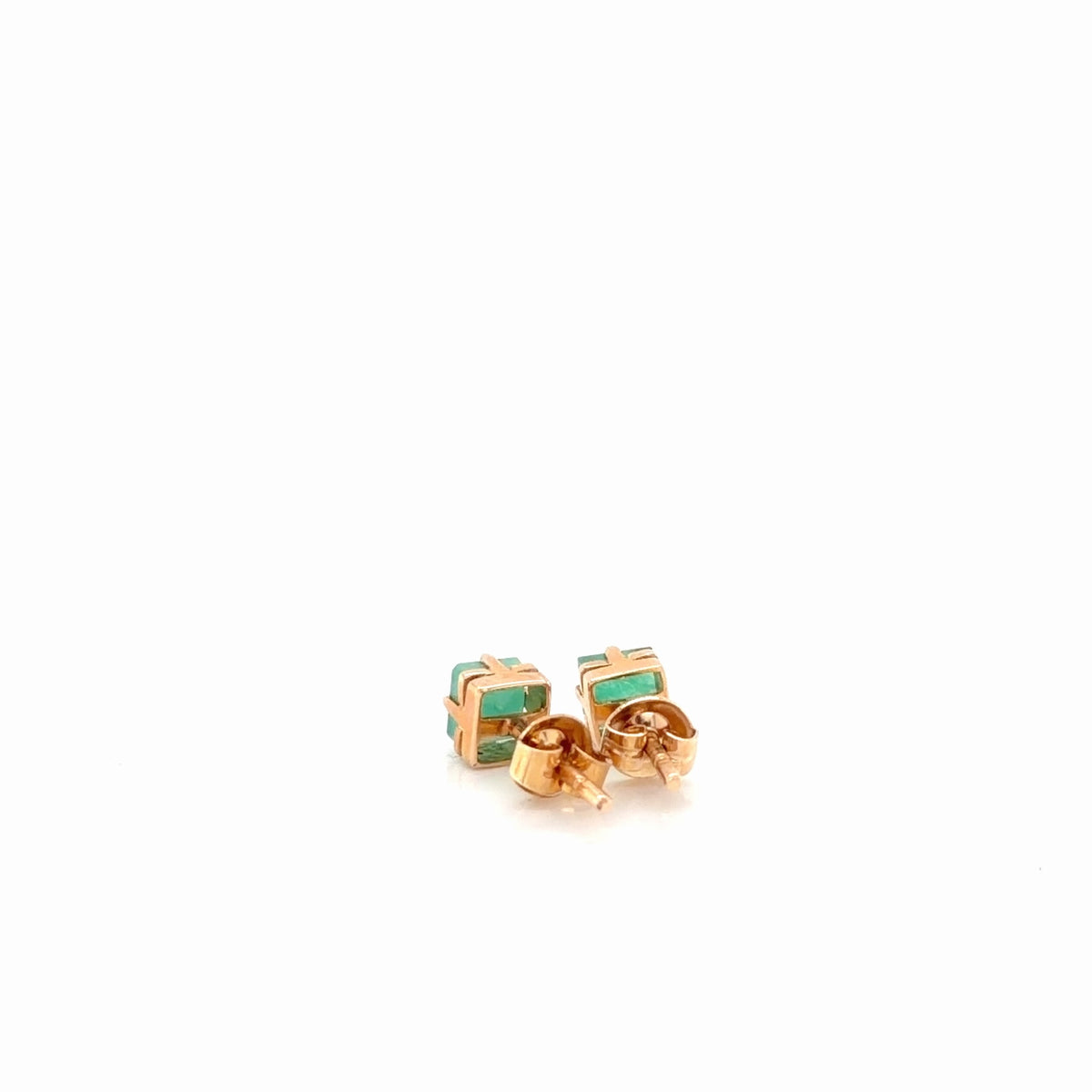 14K Yellow Gold Square Emerald Stud Earrings, Princess Cut Green Studs (view 2)