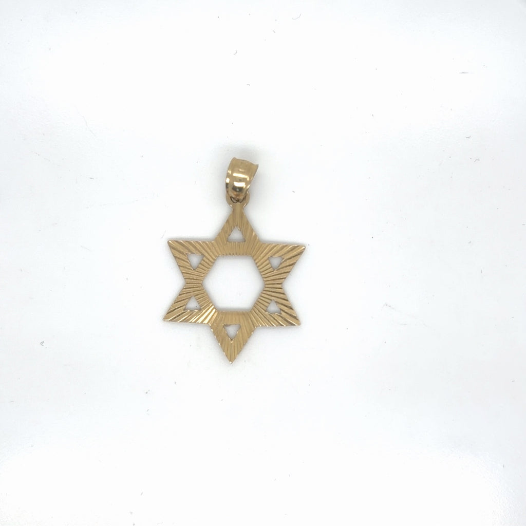 10K Yellow Gold Star of David Pendant, Diamond-Cut Textured, 2.23g (view 3)