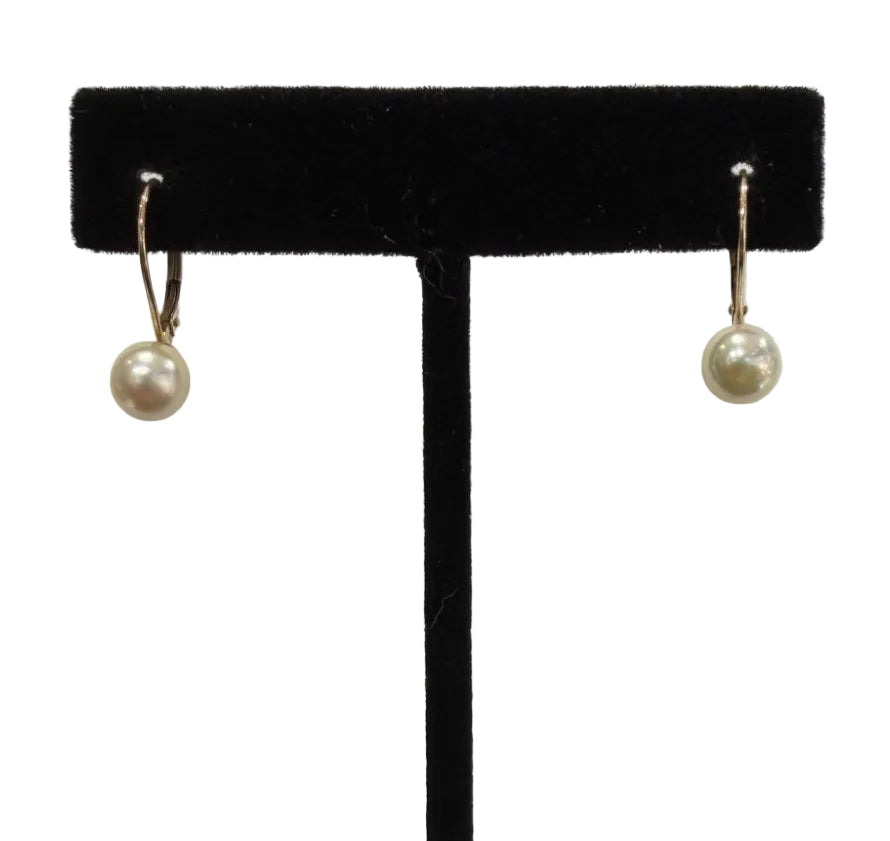 14K Yellow Gold Pearl Lever-Back Drop Earrings, 1.53g (view 1)