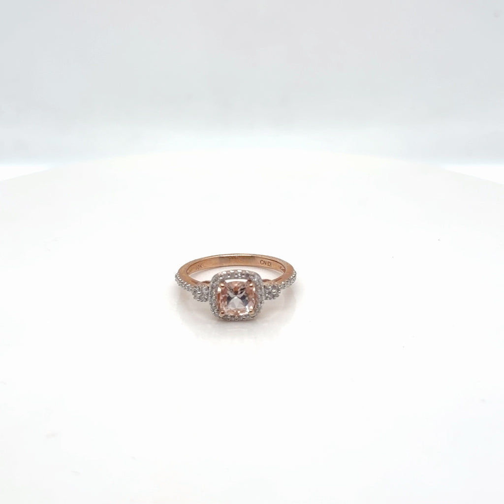 10K Rose Gold Morganite Diamond Halo Cushion Ring Size 5