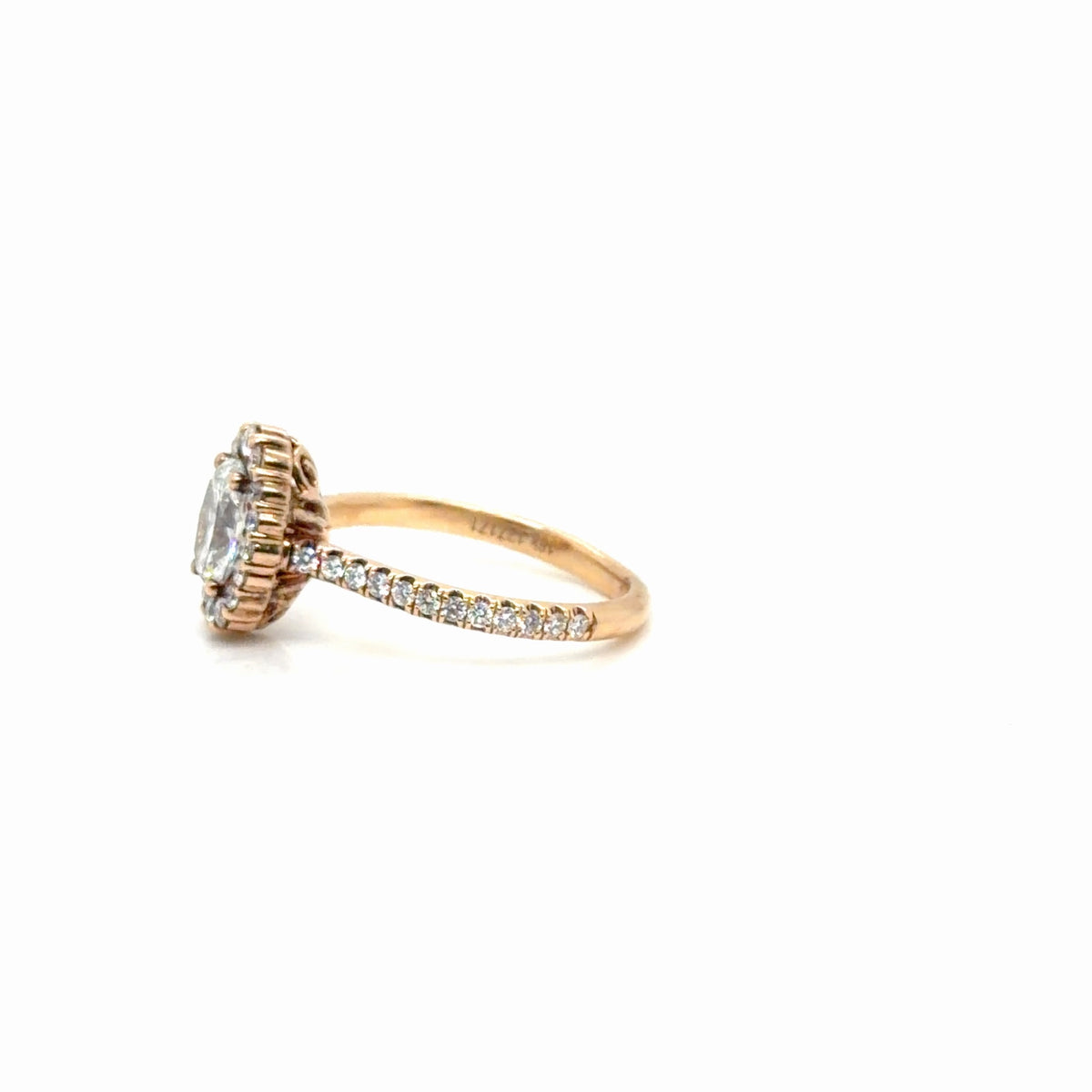 18K Rose Gold Oval Diamond Halo Engagement Ring 1.46 ctw GIA (view 3)