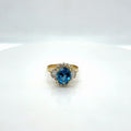 14k Yellow Gold Blue Topaz Oval Diamond Halo Cocktail Ring Size 9.75