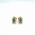 14K Yellow Gold Emerald Diamond Cluster Stud Earrings 0.65 ctw