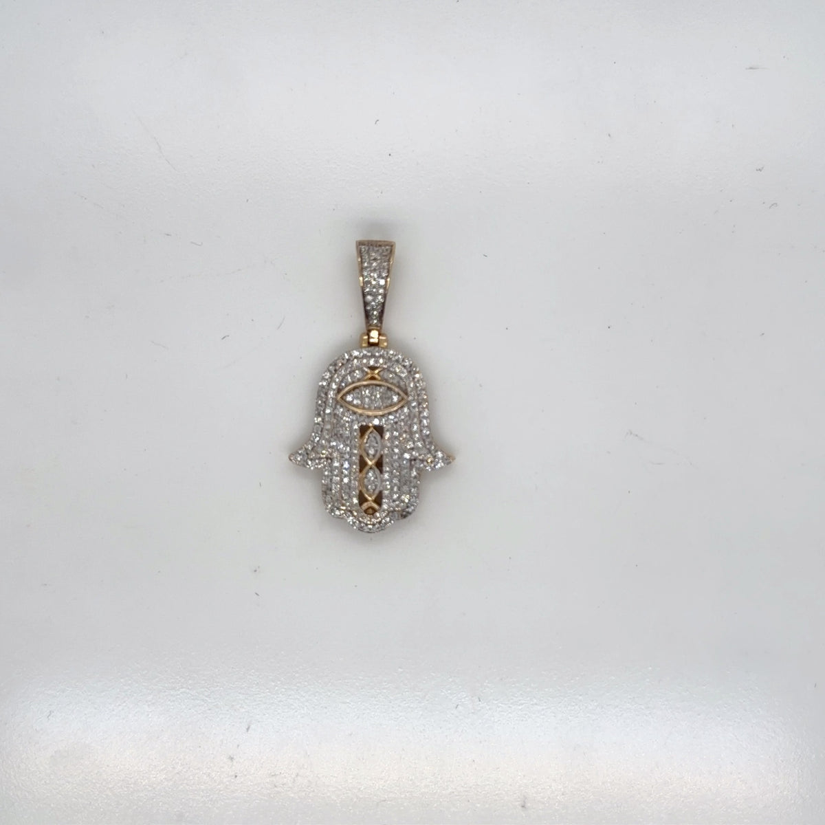 10K Yellow Gold Diamond Hamsa Hand Pendant 0.58 CTW Natural H SI1 (view 3)