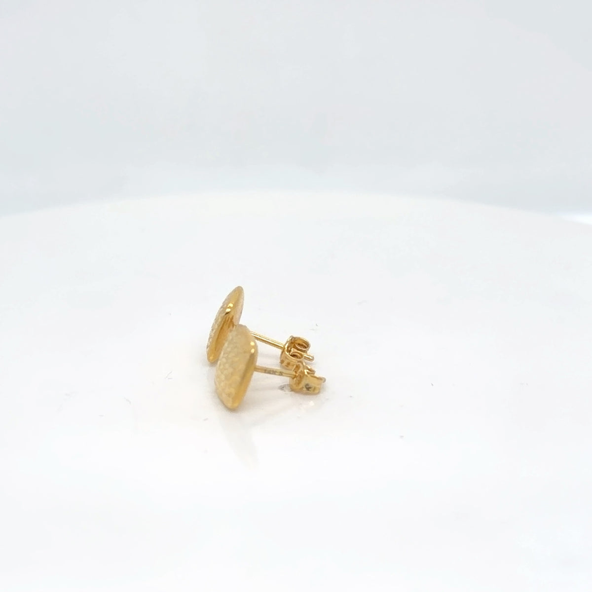 14K Yellow Gold Hammered Cushion Stud Earrings, 1.27g (view 2)