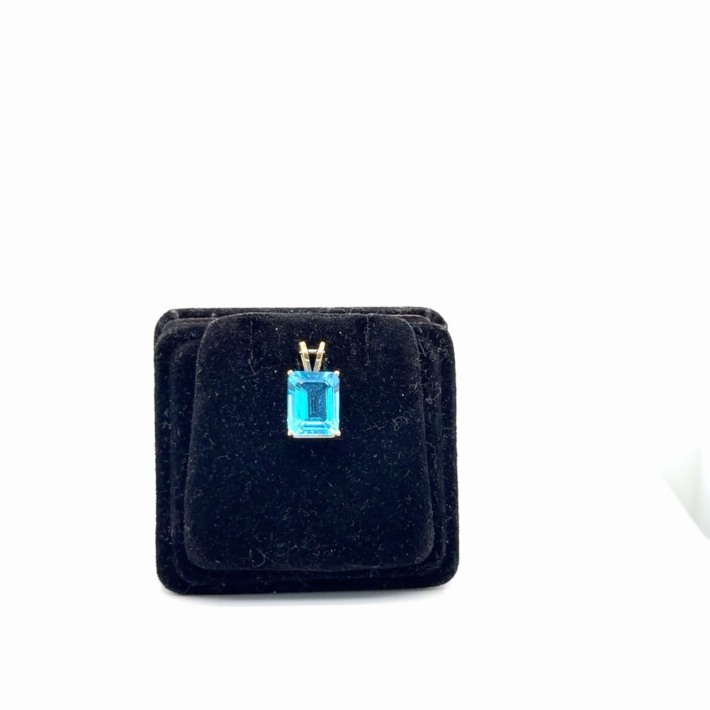 14K Yellow Gold Blue Topaz Emerald-Cut Solitaire Pendant (view 2)