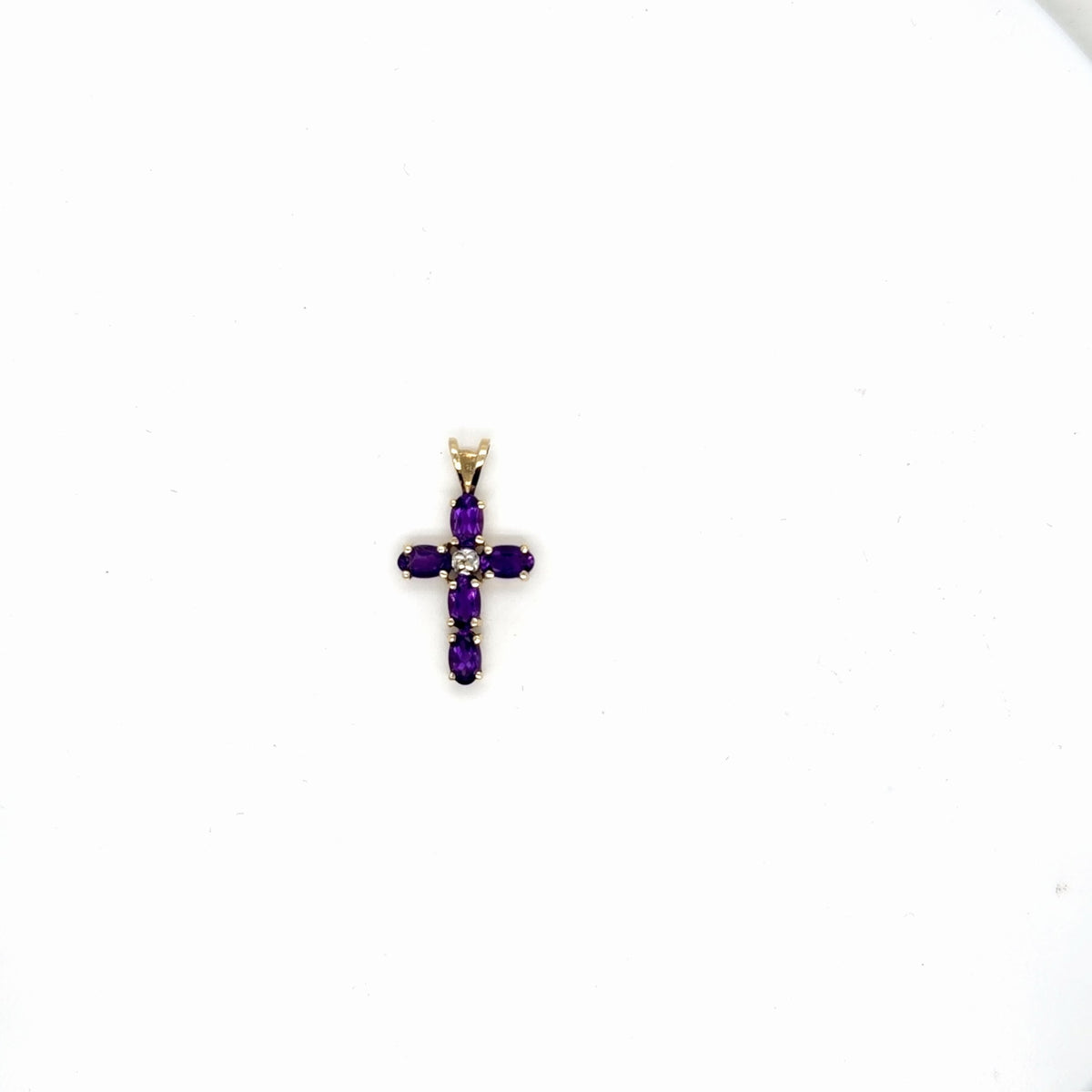 10K Yellow Gold Amethyst Diamond Cross Pendant, 6 Oval Amethysts (view 3)