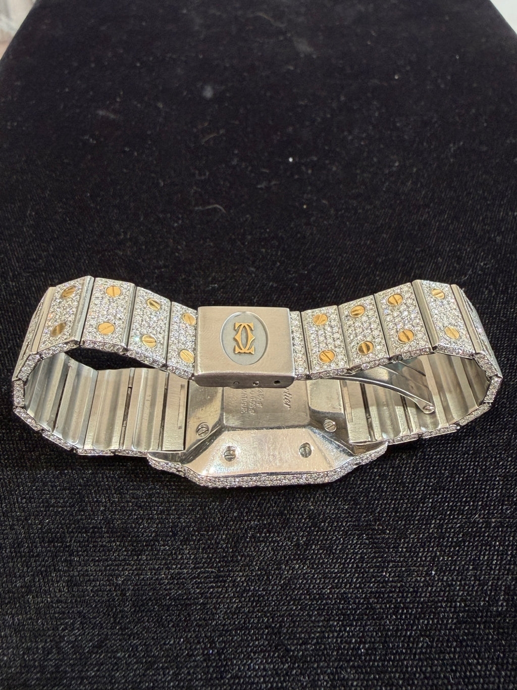Cartier Santos Galbee Two-Tone Aftermarket Diamond Iced Out Watch (view 10)
