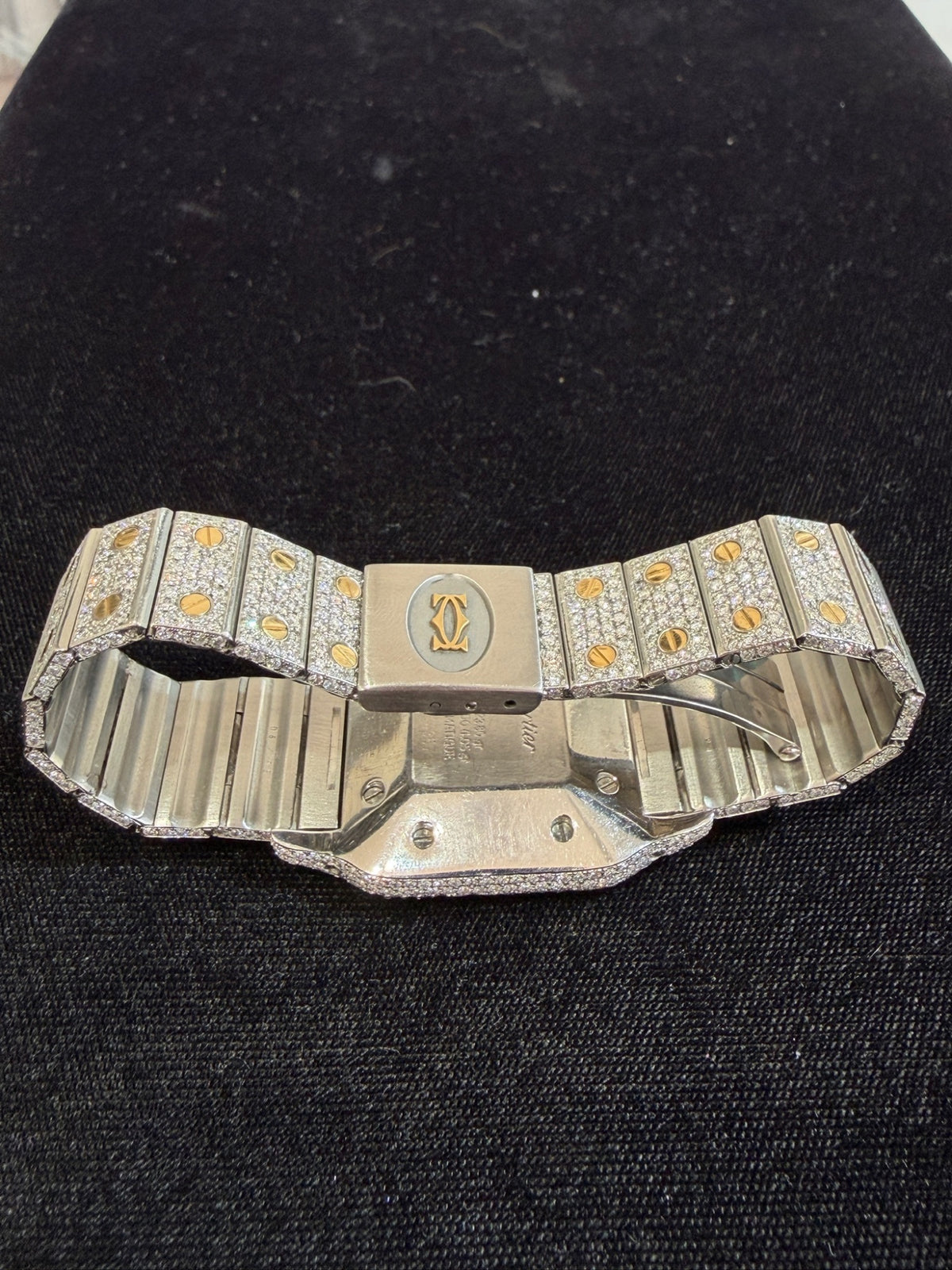 Cartier Santos Galbee Two-Tone Aftermarket Diamond Iced Out Watch (view 10)