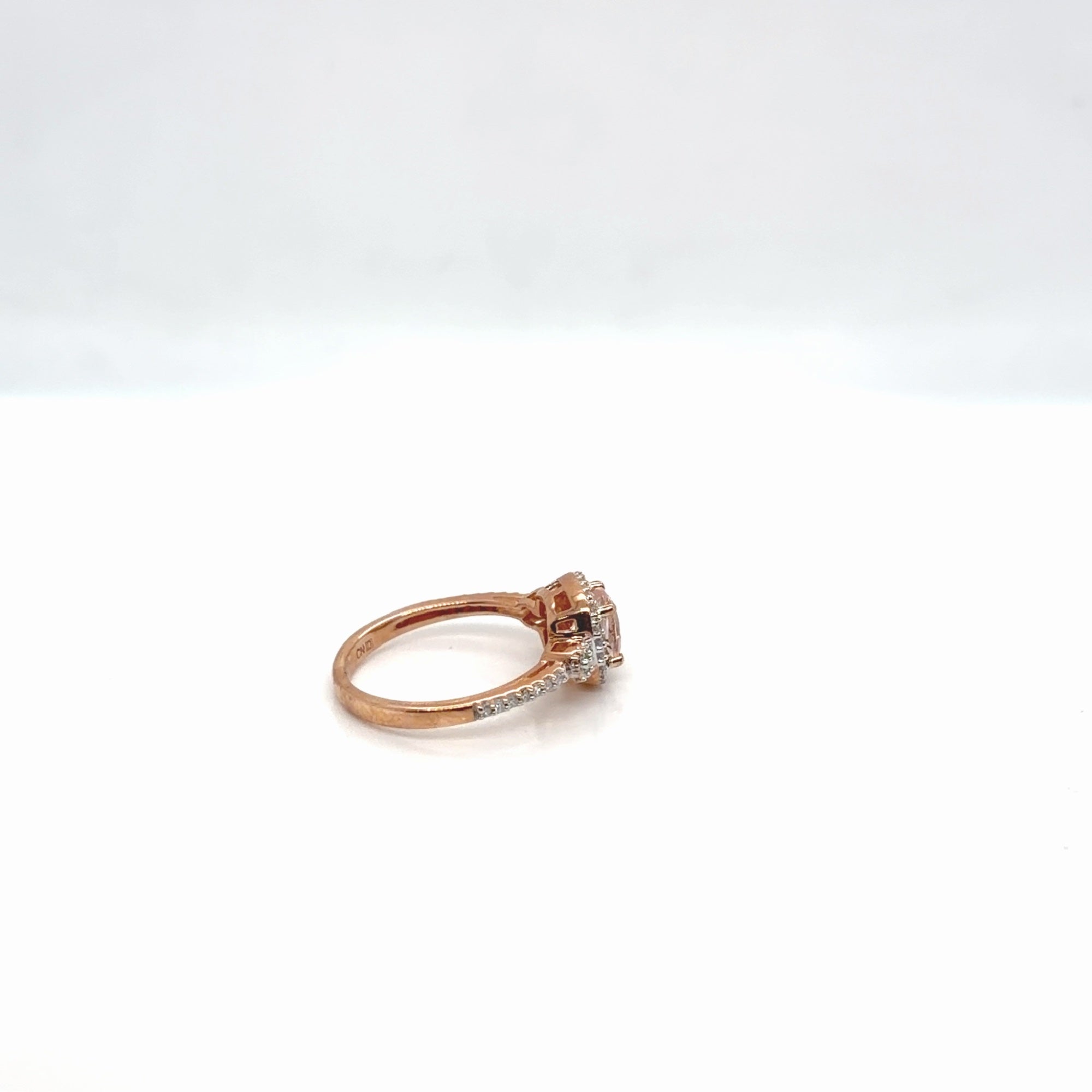 10K Rose Gold Morganite Diamond Halo Cushion Ring Size 5 (view 2)