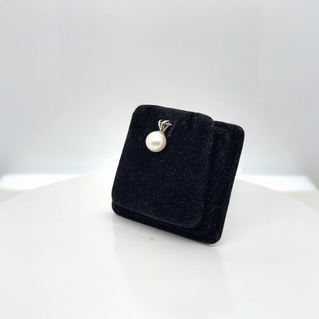 14K White Gold Natural Pearl Solitaire Pendant, 7.49mm (view 2)