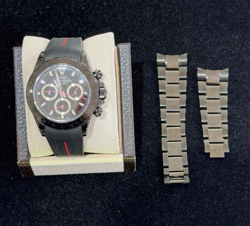 Rolex Cosmograph Daytona 116520 PVD Coated Black Dial Rubber Strap