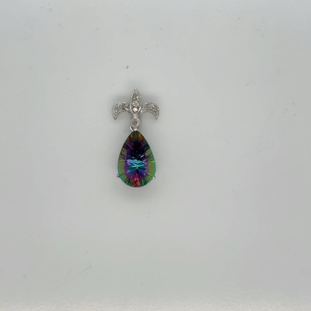 10K White Gold Natural Mystic Topaz Pear & Diamond Pendant (view 3)
