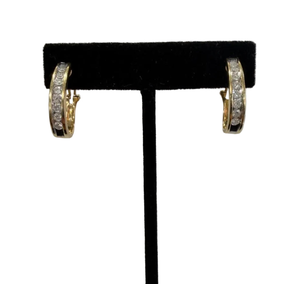 14K Yellow Gold Diamond Hoop Earrings 1.17 CTW Round Channel Set (view 1)
