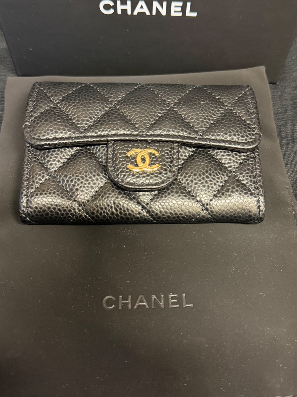 Chanel Classic Flap Card Holder Wallet Black Caviar Gold Hardware