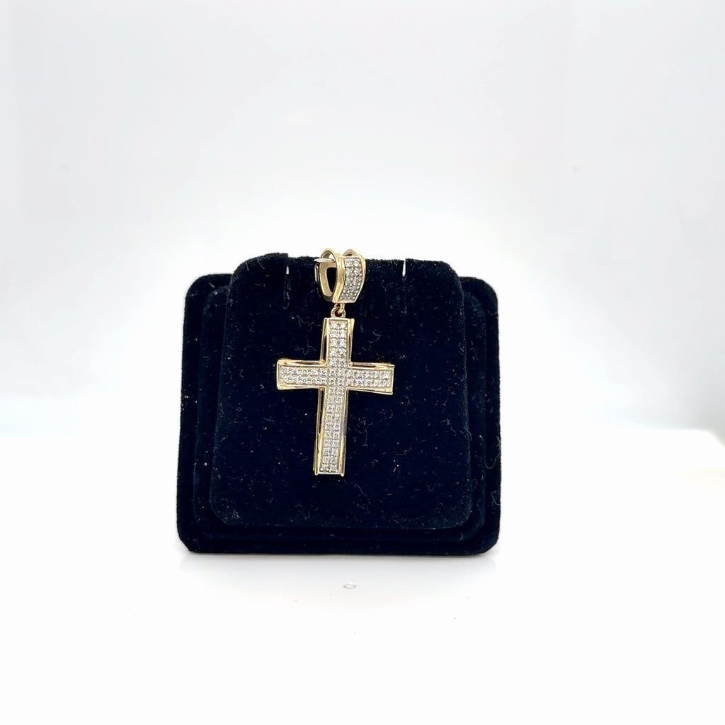 10K Yellow Gold Diamond Pave Cross Pendant 0.20 Ctw Natural (view 2)