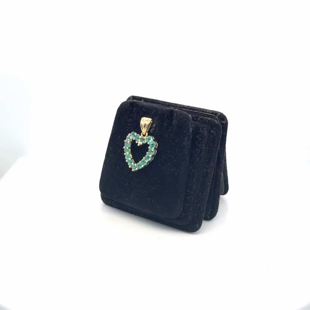 14K Yellow Gold Emerald Open Heart Pendant 0.75 ctw Round Green Stones