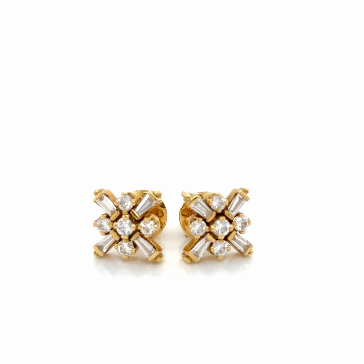 Diamond Cluster Stud Earrings 18K Yellow Gold 0.72 CTW Round Baguette (view 2)
