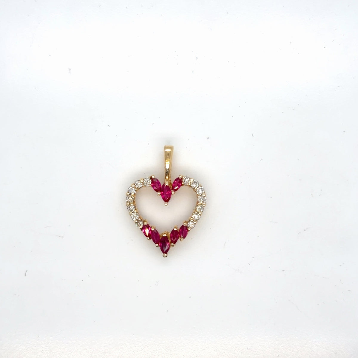 14K Yellow Gold Ruby Diamond Open Heart Pendant, 0.40 ctw Marquise Ruby (view 3)