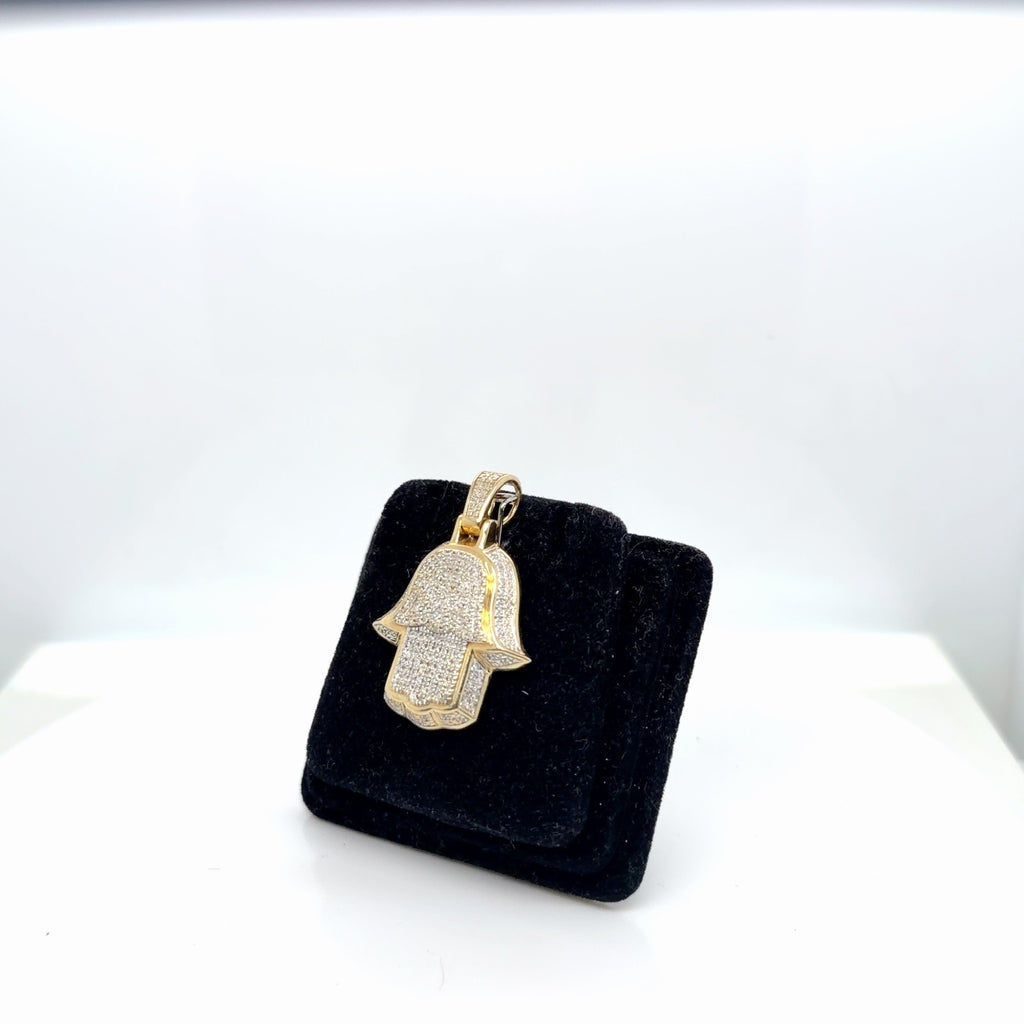 10K Yellow Gold Diamond Hamsa Hand Pendant 0.36 CTW Natural Pave (view 3)