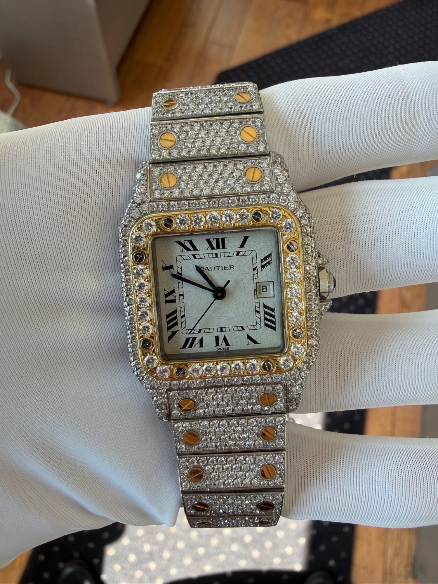 Cartier Santos Galbee Two-Tone Aftermarket Diamond Iced Out Watch