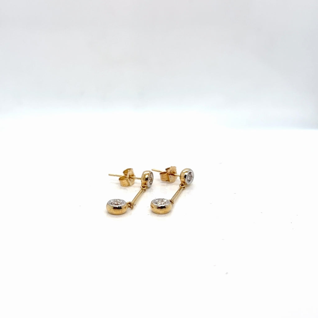 Diamond Bezel Drop Earrings 14K Two-Tone Gold 0.26 ctw Round Brilliant (view 2)