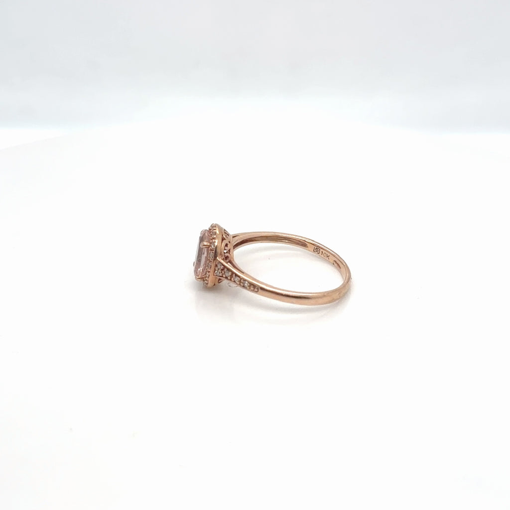 10K Rose Gold Morganite Oval Halo Diamond Ring, Size 8.5 (view 4)