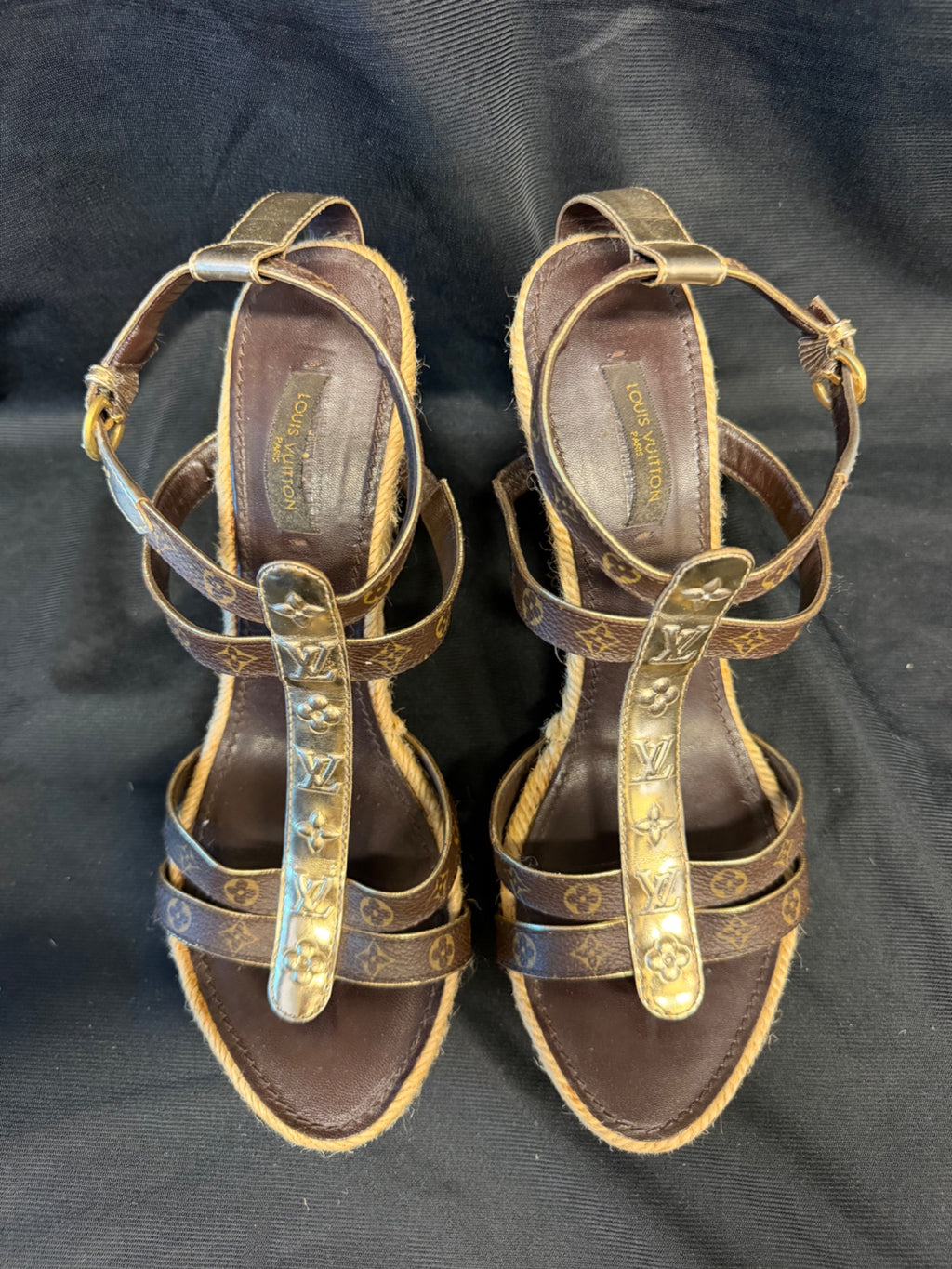 Louis Vuitton Monogram Espadrille Wedge Sandals Gold EU 39.5 (view 8)