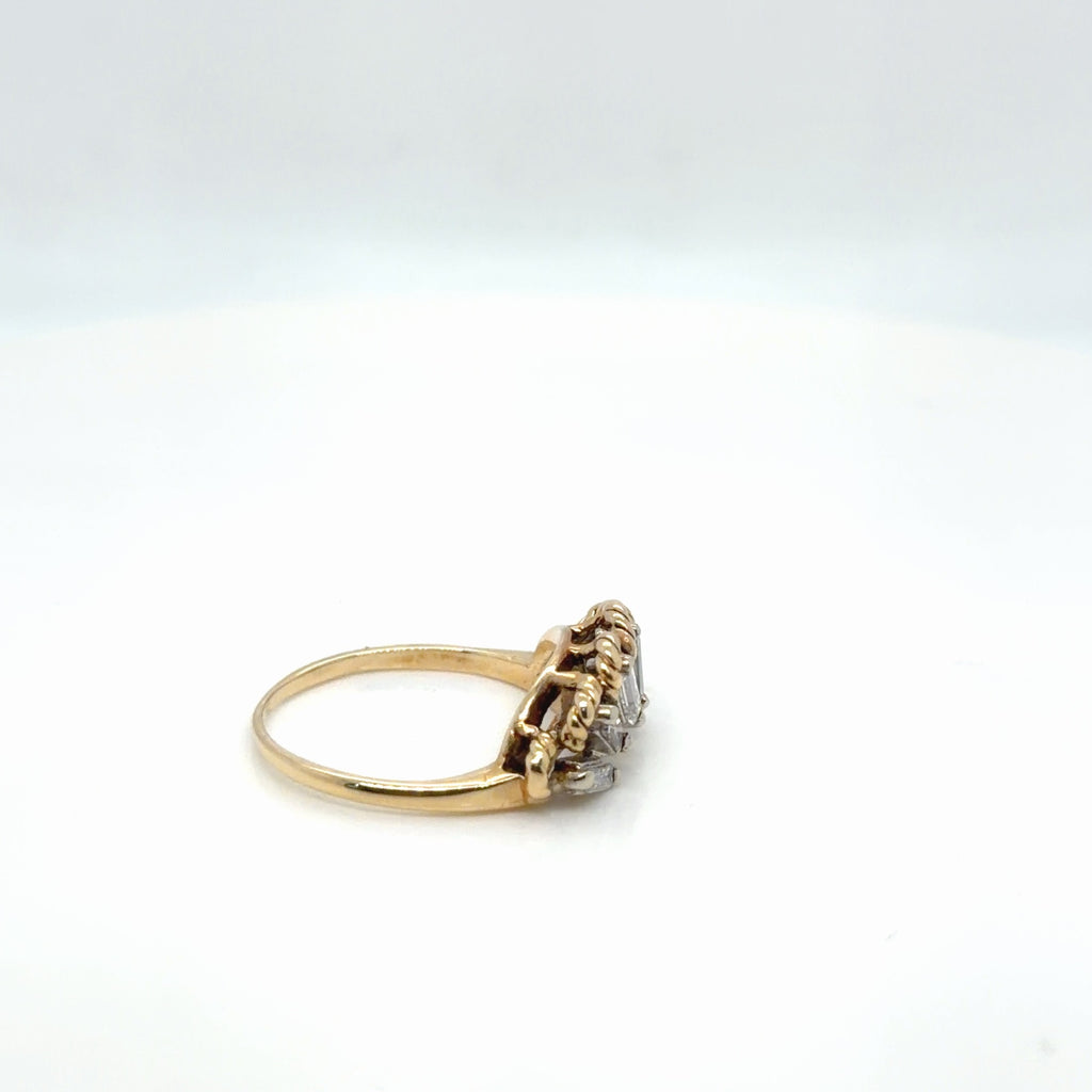 14k Two-Tone Gold Diamond Baguette Crown Band Ring 0.81 ctw Size 6 (view 4)
