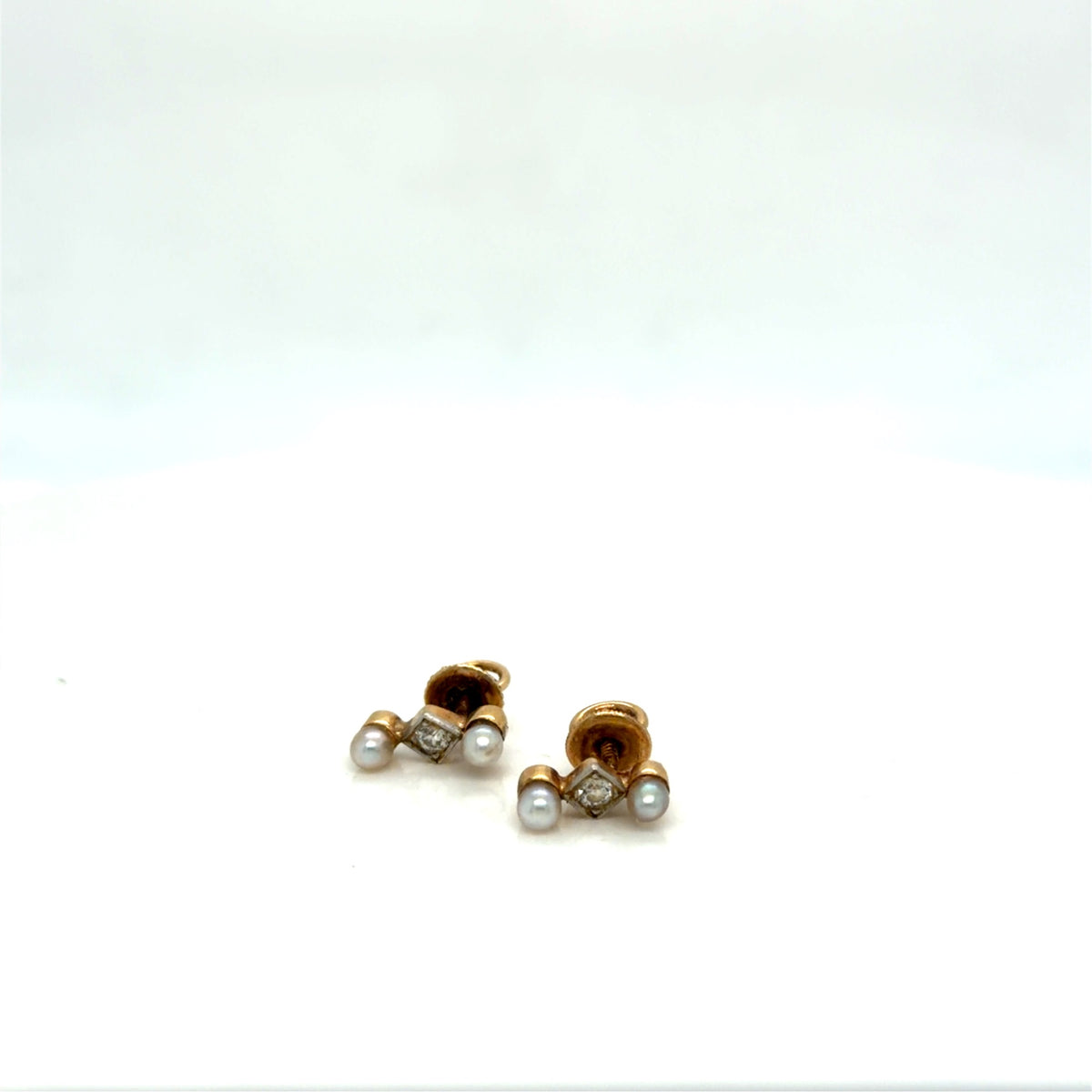 10K Yellow Gold Pearl Diamond Accent Screw-Back Earrings (view 2)