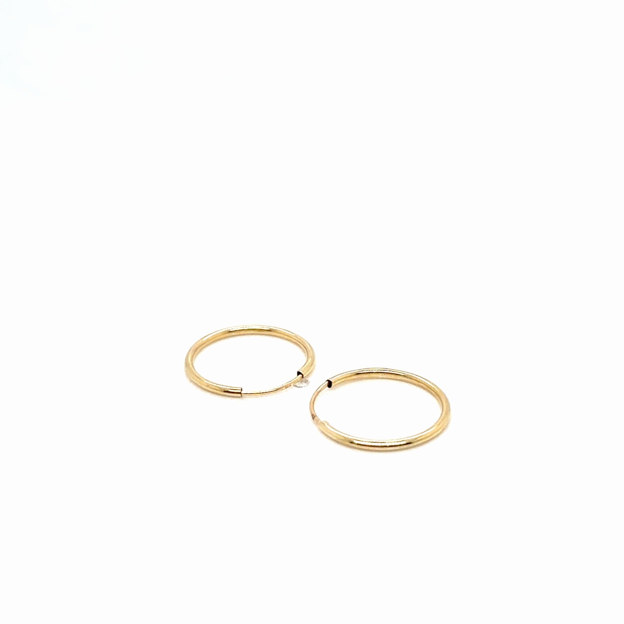 14K Yellow Gold Thin Hoop Earrings Continuous Sleeper Style Pair
