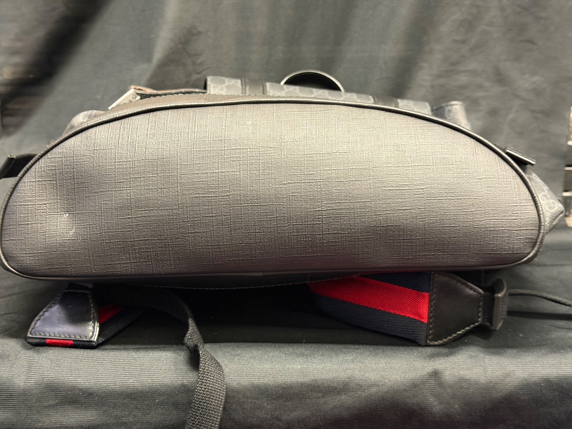 Gucci GG Supreme Large Backpack Black Canvas Silver Hardware Web Straps