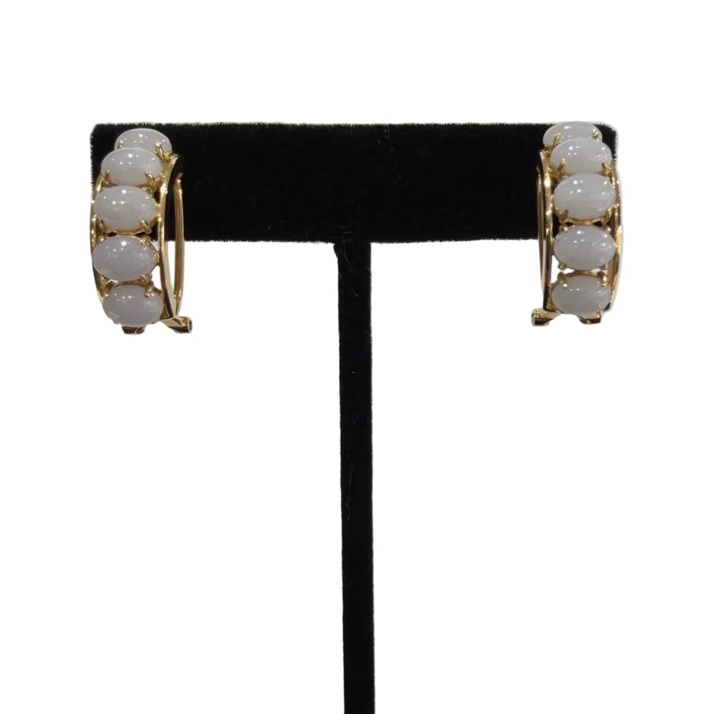 14K Yellow Gold Nephrite Jade Cabochon Hoop Earrings, 8.5g