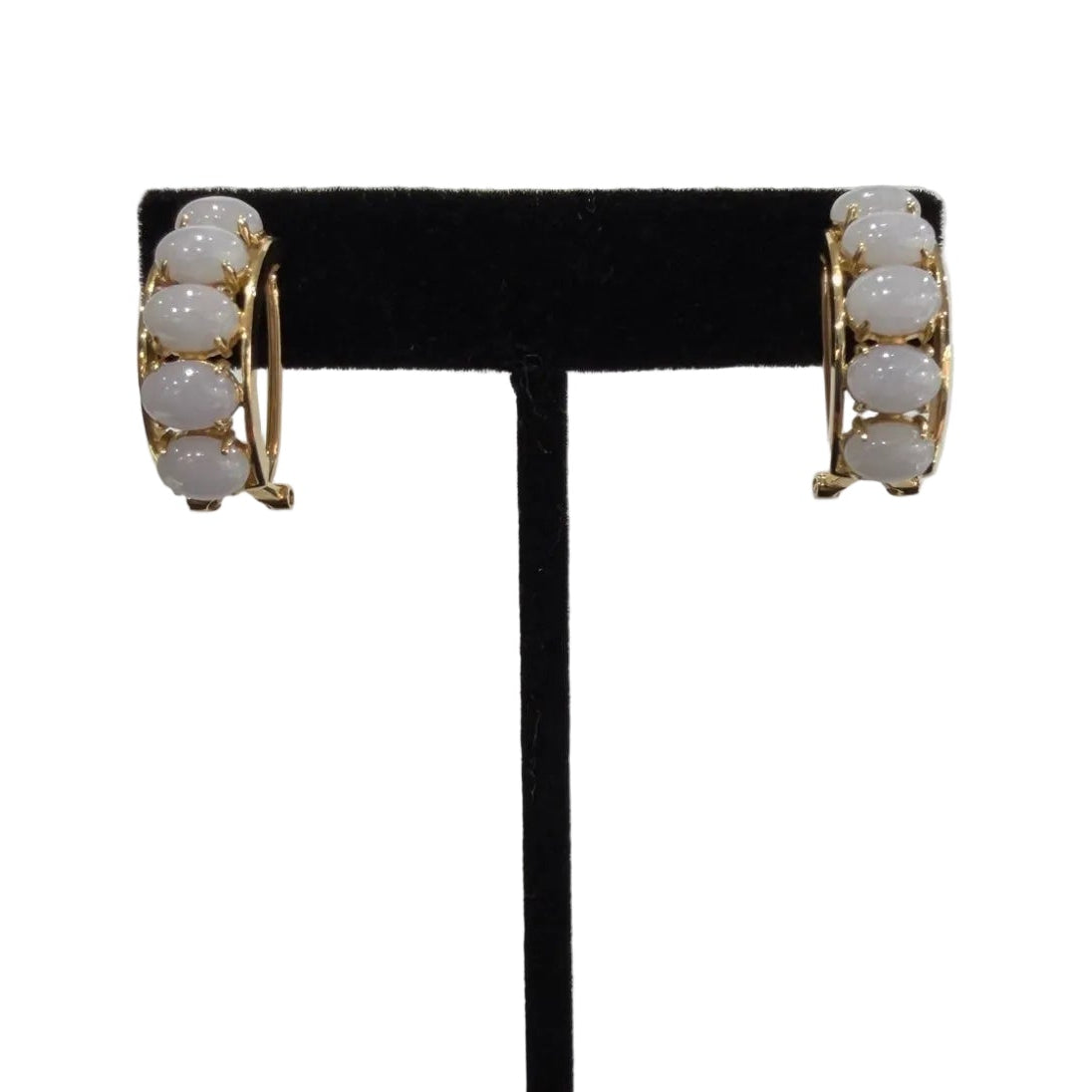 14K Yellow Gold Nephrite Jade Cabochon Hoop Earrings, 8.5g