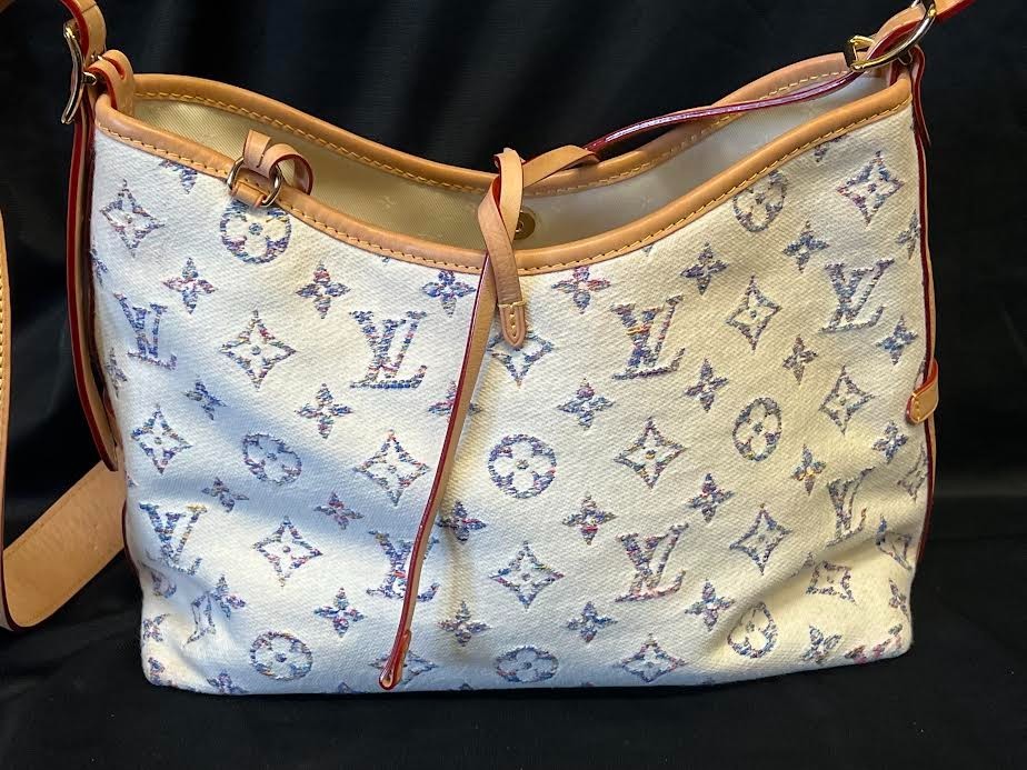 LOUIS VUITTON MONOGRAM JAQUARD CARRYALL PM SHOULDER BAG, POUCH & MIRROR NAME TAG — view 3