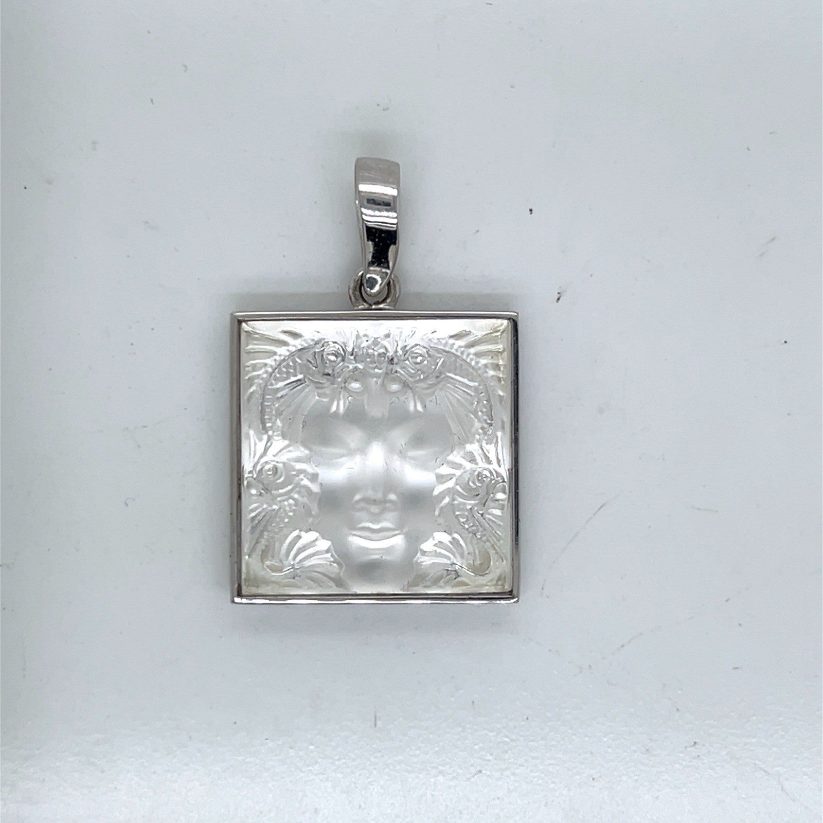 LALIQUE ARETHUSE PENDANT CLEAR CRYSTAL STERLING SILVER 925 MASQUE DE FEMME FACE — Certified Authentic | San Diego Jewelry Buye