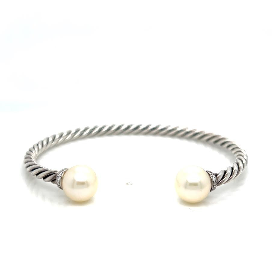 David Yurman Sterling Silver 925 Solari Bracelet with Pearls & Diamonds Size M. — Certified Authentic | San Diego Jewelry Buy