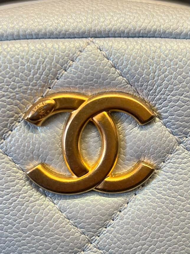 CHANEL MY PERFECT CAMERA BAG MINI BLUE IRIDESCENT W GOLD ADJUSTABLE CHAIN STRAP — view 5