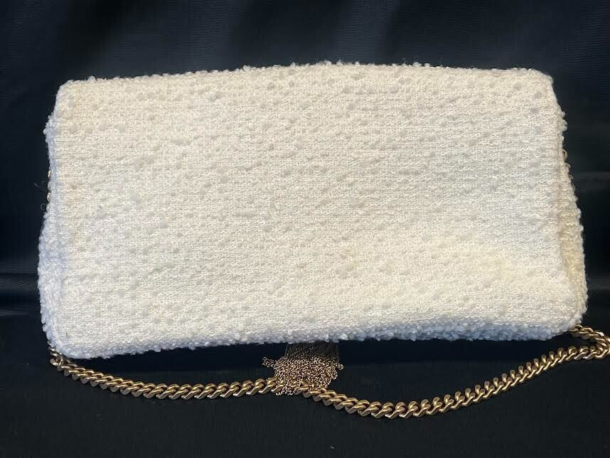 Ysl Saint Laurent Kate 99 Tweed Tassel Shouldet Bag W Chain Strap Cream (view 3)