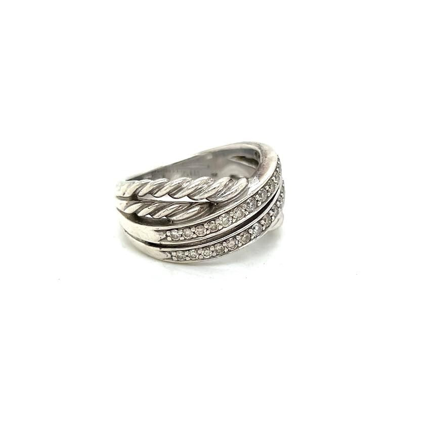 DAVID YURMAN DIAMOND CROSSOVER SILVER RING SIZE 8 — view 2