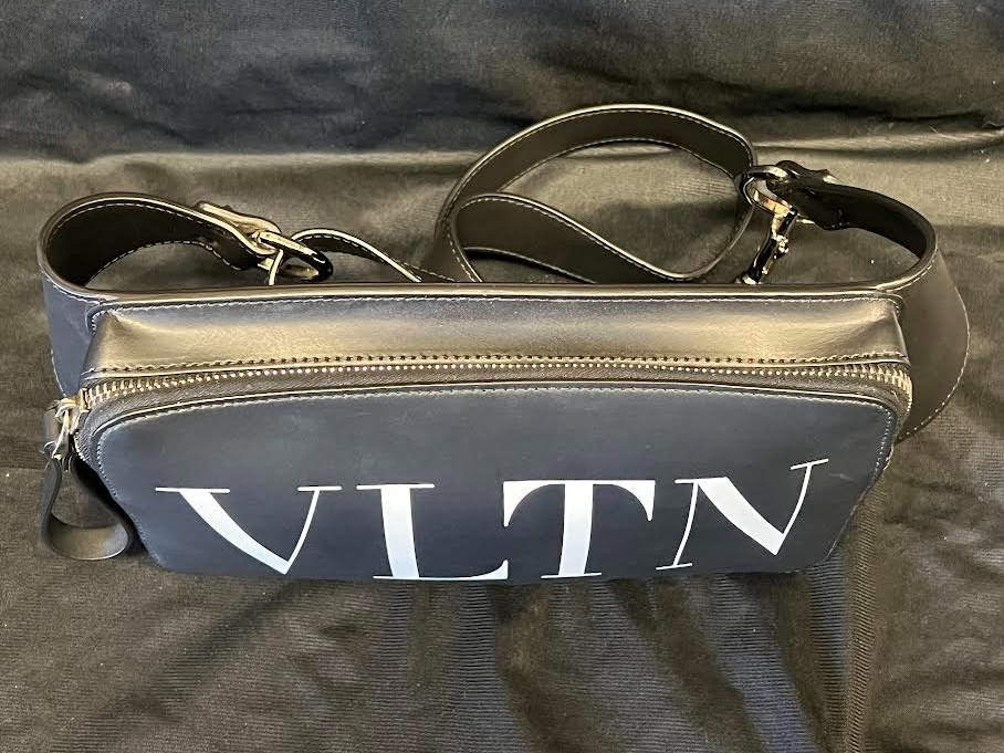 Valentino Garavani Calfskin Vltn Belt Bag Black White Lettering Adjustable Strap (view 6)