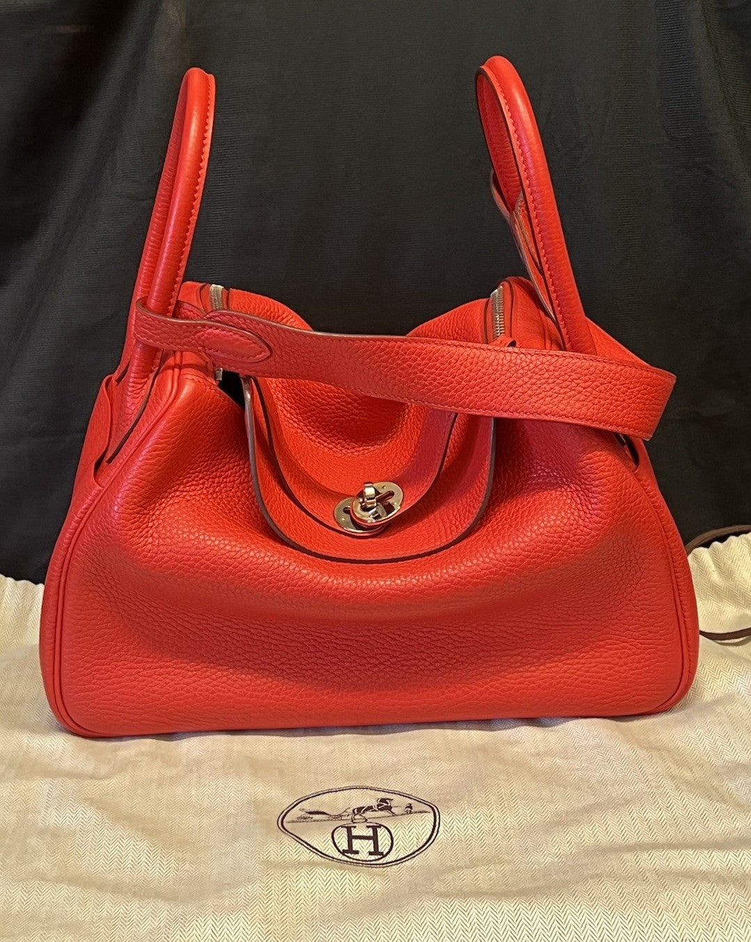 Hermes 2017 Lindy 30 Red Leather Shoulder Bag, Organizer & Dust Bag (view 1)