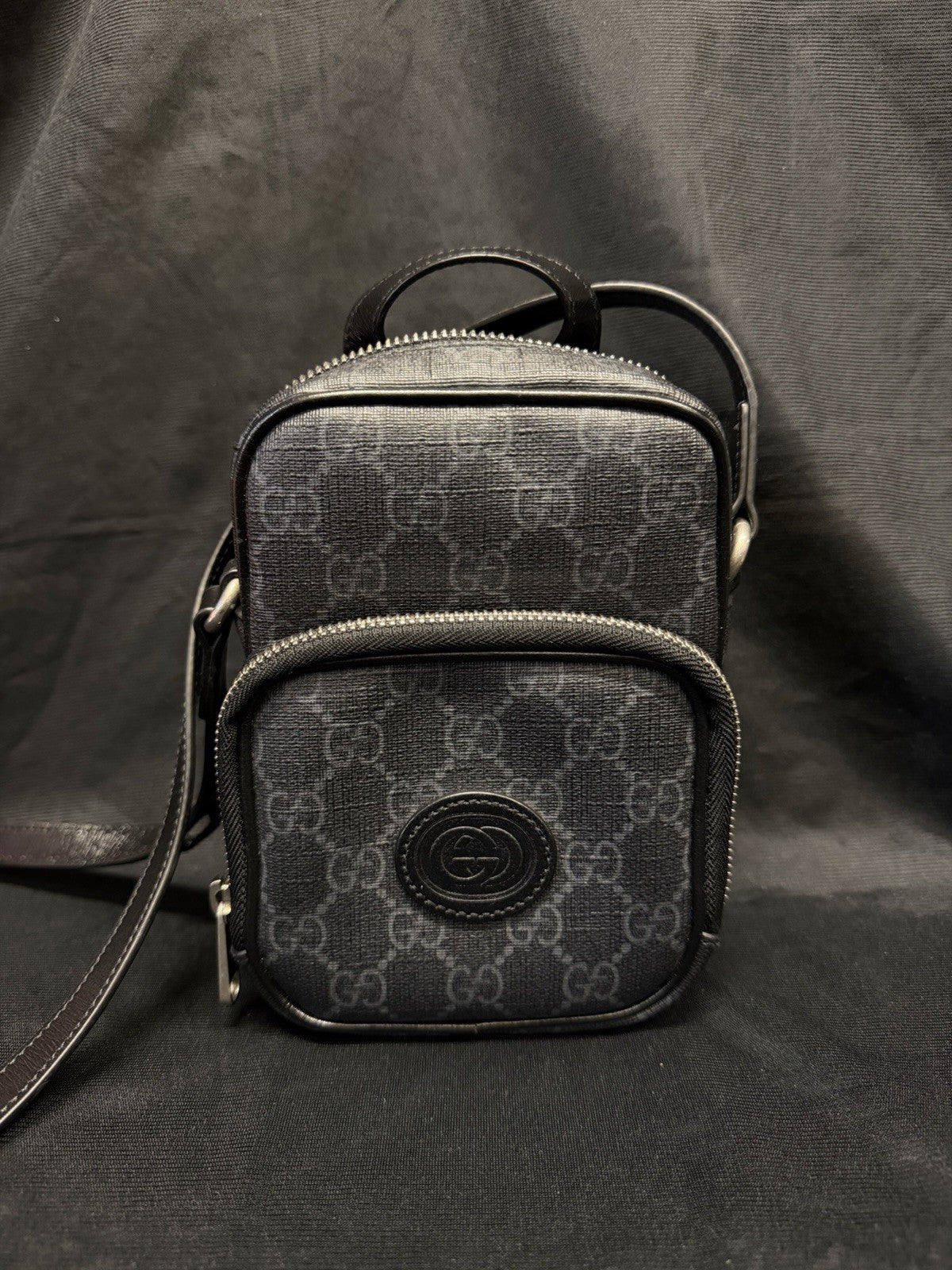 Gucci GG Supreme Mini Interlocking G Stachel Black Canvas Crossbody — Certified Authentic | San Diego Jewelry Buyers