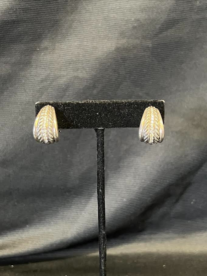 DAVID YURMAN DIAMOND STERLING SILVER 925/18K GOLD HOOP EARRINGS — view 8