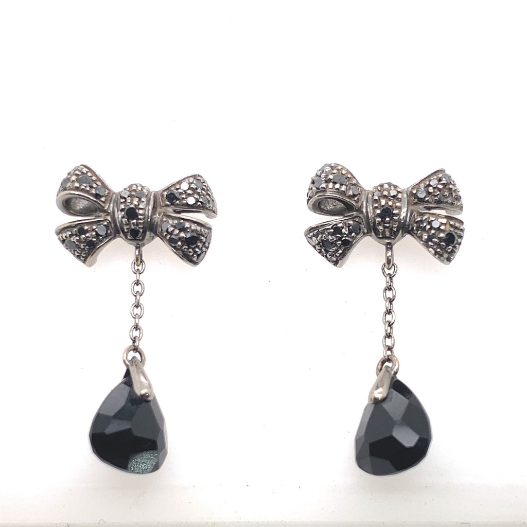 Pomellato 18k bow design dangle earrings with black dias and onix (view 1)