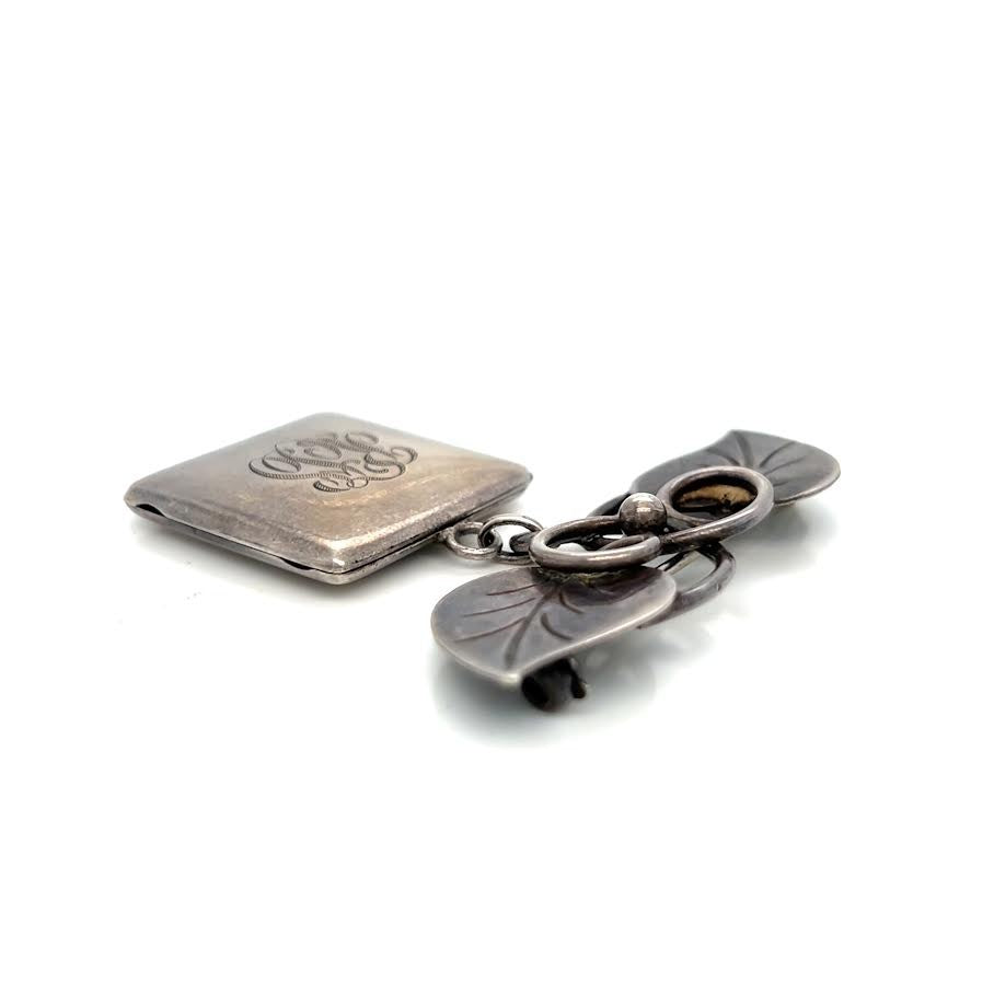 Georg Jensen Sterling Silver Hand Wrought Leaf Dangle Locket Brooch Pin #113 (view 10)