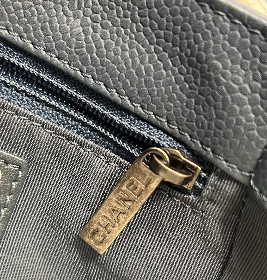 Chanel Small Crossbody Bag Qulted Leather W Chain Strap Blue & Dust Bag (view 6)