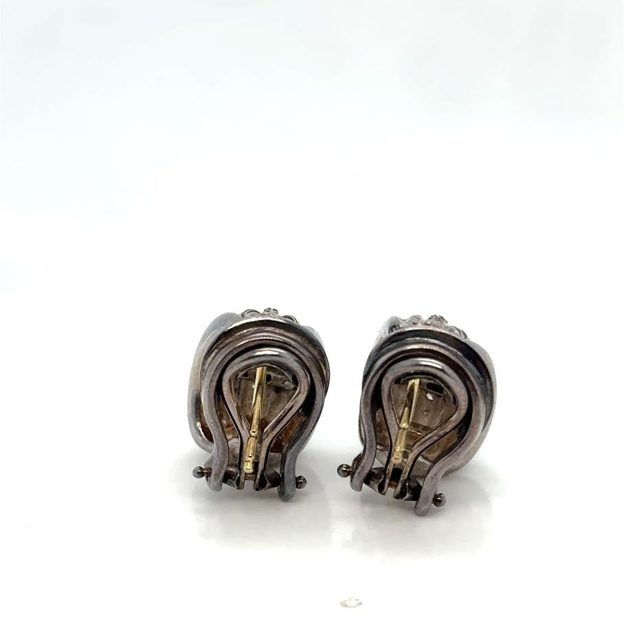 DAVID YURMAN DIAMOND STERLING SILVER 925/18K GOLD HOOP EARRINGS — view 3