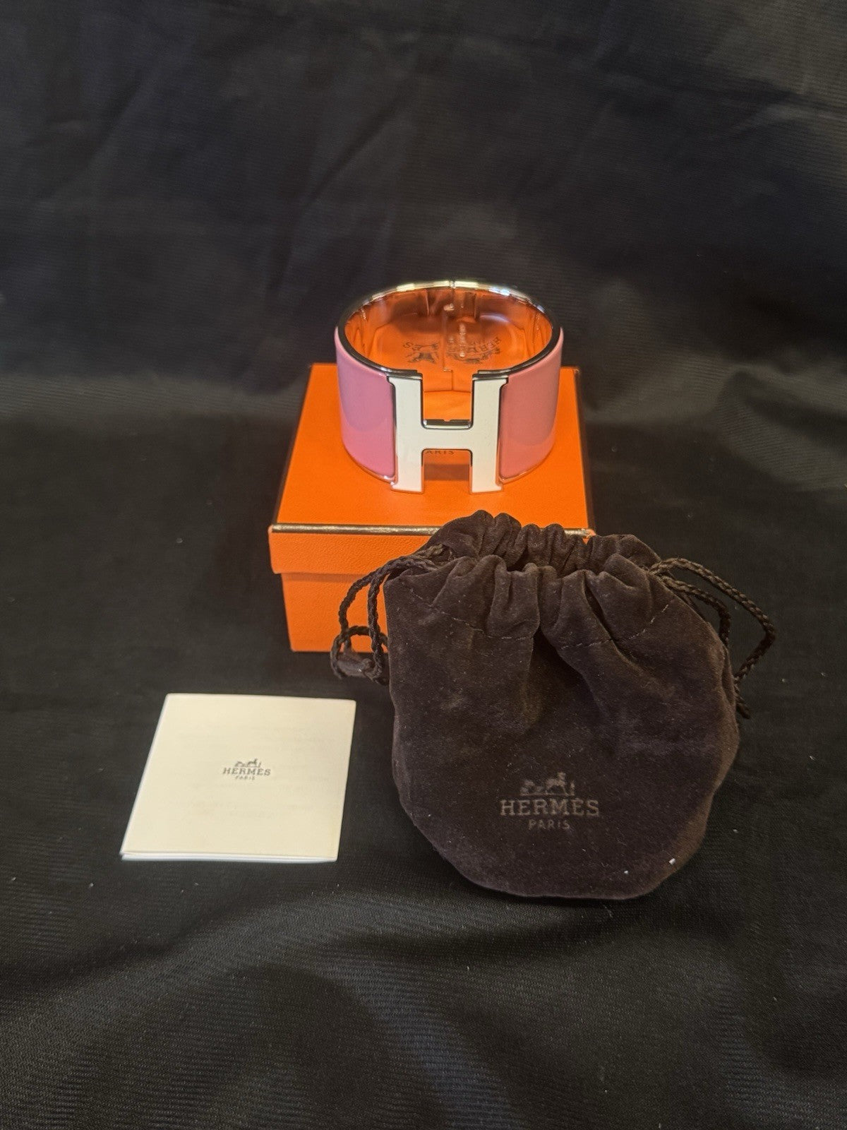 Hermes Extra Wide Pink and White Clic Clac H Bracelet Size PM (view 7)